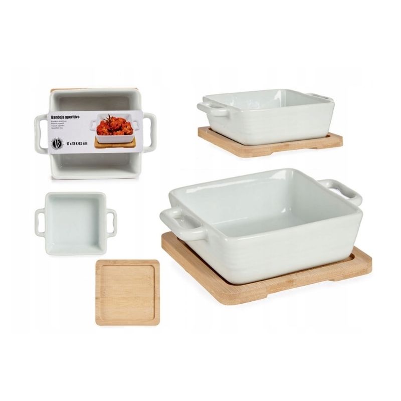 Ceramic pan with bamboo base