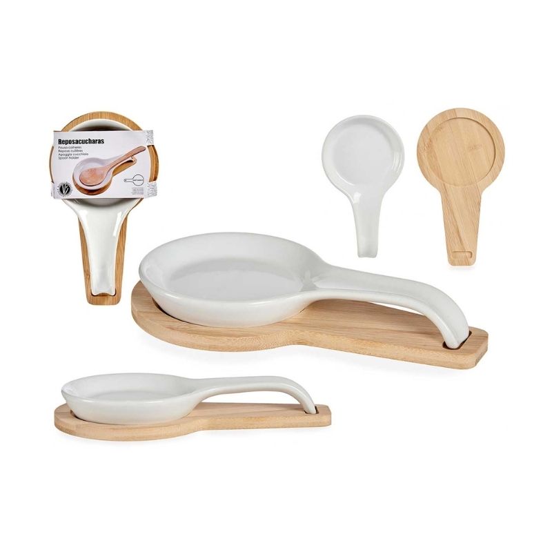 Ceramic spoon with bamboo base