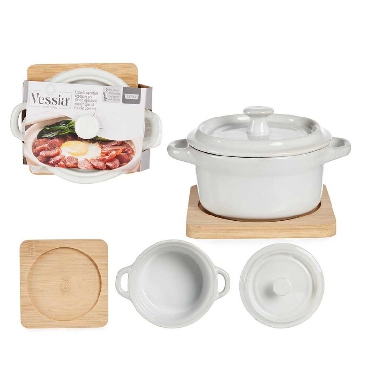 Ceramic pots with bamboo base