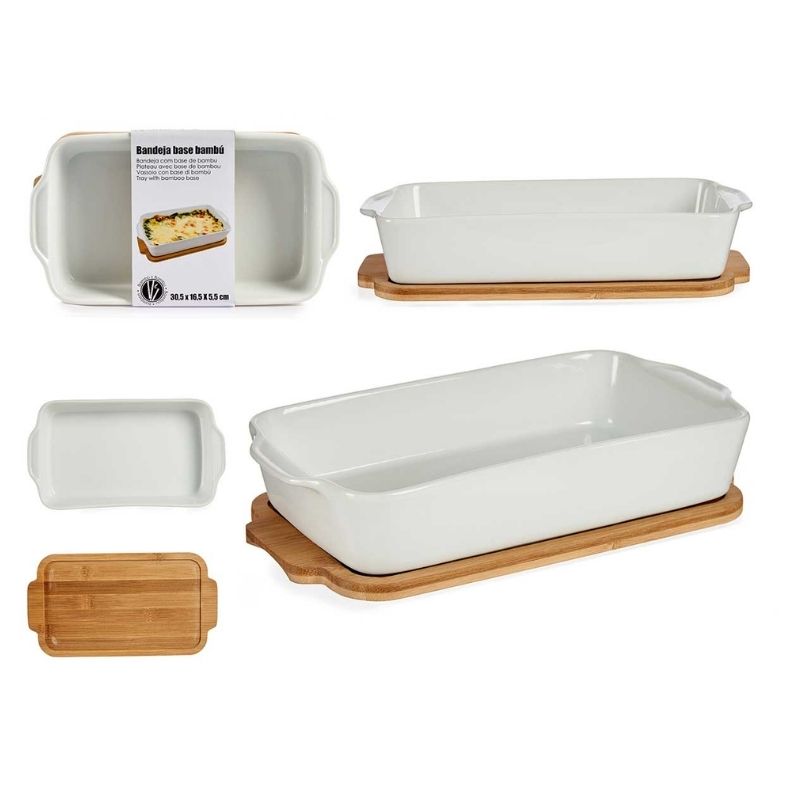 Ceramic pan with bamboo base